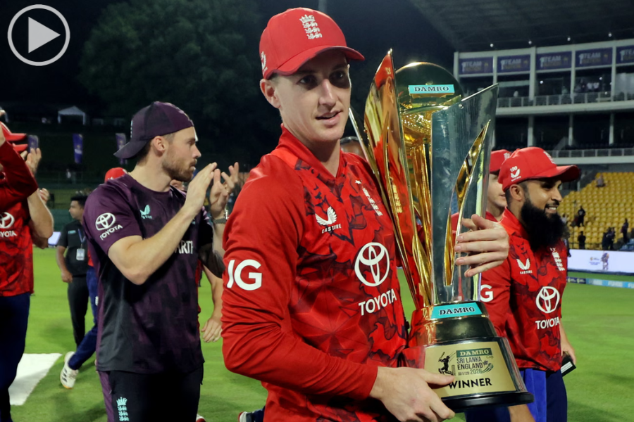 England captain Harry Brook with the trophy